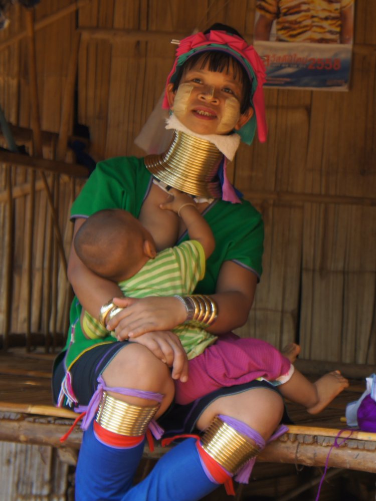 A Kayan mother and her baby in northern Thailand