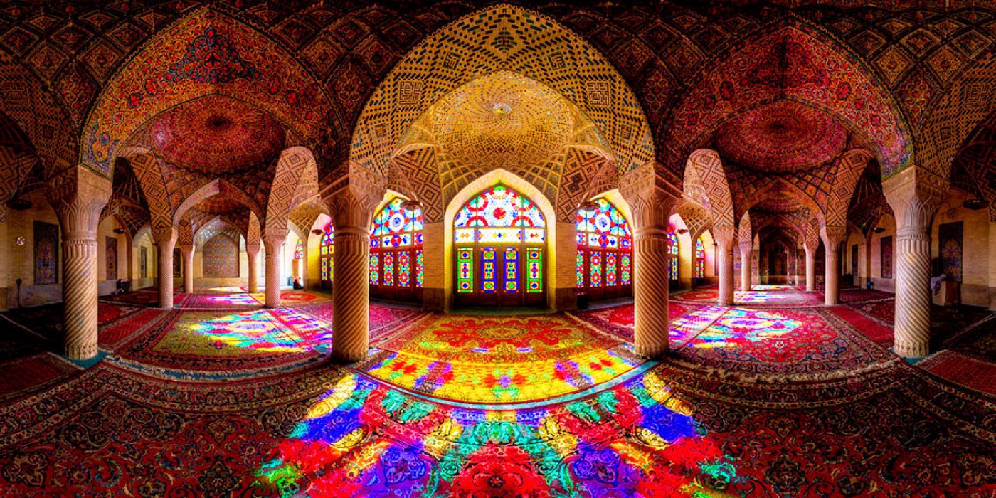 Stained-glass light inside the Nasir al-Mulk Mosque, Shiraz, Iran